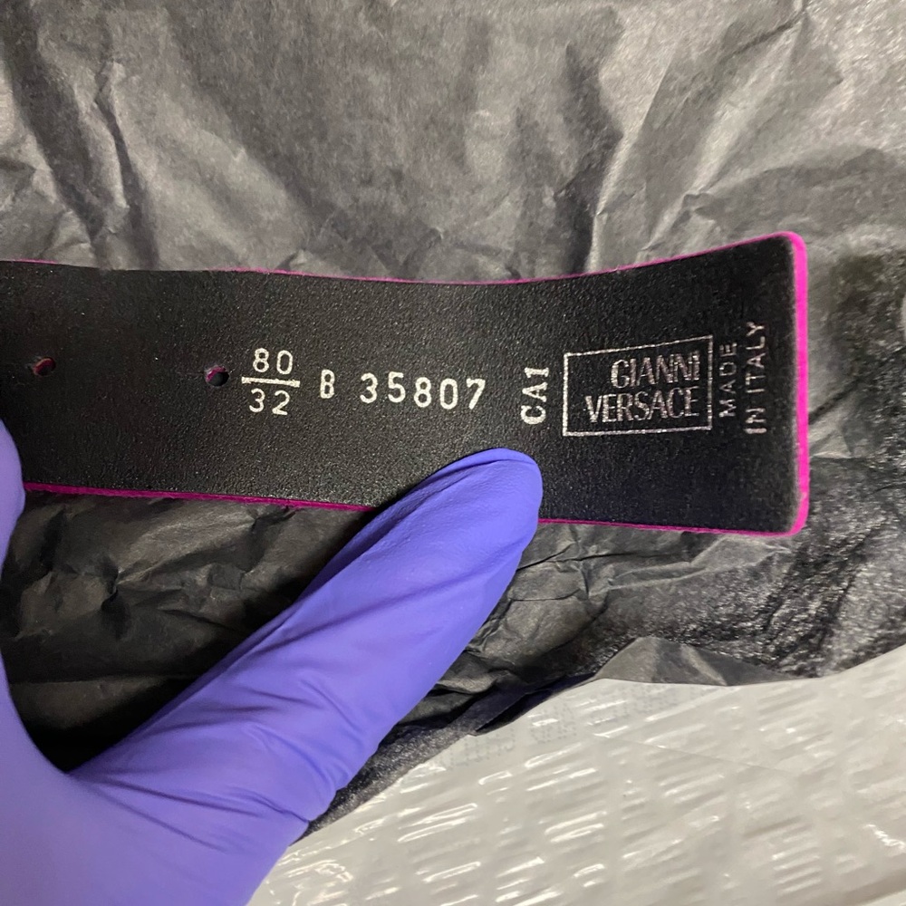 Versace Fuchsia Suede Belt with Gold Crystal Buckle